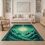 Radiant Green Sun Over Teal Mountains Rug