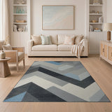 Modern Geometric Grey Blue Zigzag Area Rug