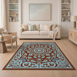 Teal Persian Medallion Area Rug on Terracotta