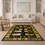 Whimsical Cartoon Cats and Daisies Rug