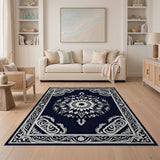 Navy Traditional Persian Rug with White Mandala