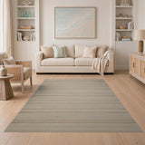 Beige and Neutral Beige Striped Woven Coastal Area Rug