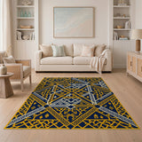 Navy and Gold Intricate Geometric Arabesque Area Rug