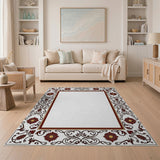 Ornate Red Floral Border Red Area Rug
