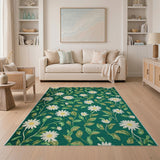 Emerald Green Daisy Floral Area Rug