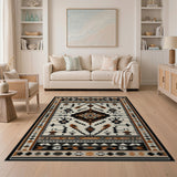 Southwestern Geometric Area Rug in Black, Cream Rust