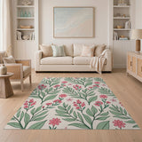 Vintage Pink Floral Green Leaf Area Rug