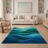 Layered Teal Waves Abstract Area Rug