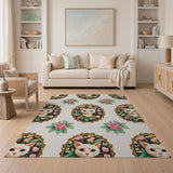 Vintage White Cat Portrait Pink Rose Area Rug