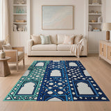 Teal Blue Moroccan Arch Lattice Rug