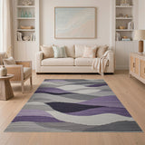 Purple Grey Layered Wave Abstract Area Rug