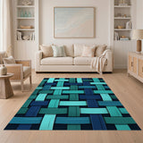 Teal Blue Woven Geometric Area Rug