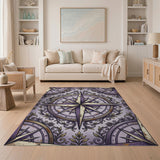 Distressed Vintage Compass Rose Purple Rug