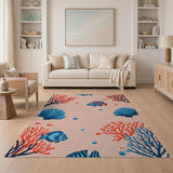 Vibrant Coral Reef Fish Seashell Area Rug