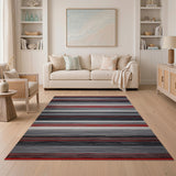 ODIKA Modern Linear Striped Washable Area Rug - Grey, Red & Black Low Pile Non-Slip Carpet