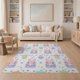 Cute Pink Bunny Starry Pattern Kids Area Rug