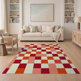 Vibrant Red Orange Pink Checkered Area Rug