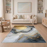 Elegant Abstract Grey and Gold Area Rug