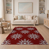 Red Snowflake Pattern Red Area Rug