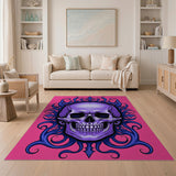 Gothic Purple Skull with Blue Flame Frame Area Rug