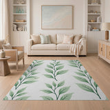 Green Mint Green Leaves Pattern Area Rug
