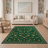 Emerald Green Gold Floral Butterfly Area Rug