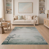 Faded Teal Tree Silhouette Distressed Area Rug