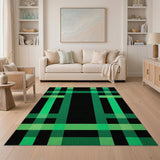 Geometric Modern Vibrant Green Black Plaid Area Rug