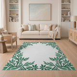 Green Green Leaf Vine Border Area Rug