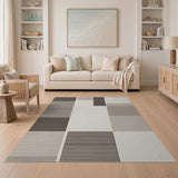 Grey Textured Geometric Block Area Rug