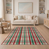 ODIKA Red and Green Christmas Plaid Washable Rug - Low Pile Non-Slip Holiday Area Rug