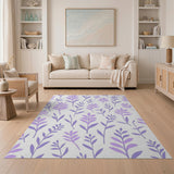 Purple Leaves Floral Area Rug