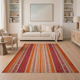 Vibrant Red Orange Striped Southwestern Rug
