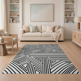 Black White Geometric Maze Geometric Modern Area Rug