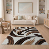Sweeping Brown Brushstroke Abstract Area Rug