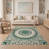 Ornate Green Peacock Mandala Area Rug