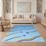 Rainbow Airplane Trails Washable Area Rug