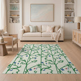 Green Vines Blue Flowers Floral Area Rug
