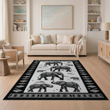 Black White Tribal Elephant Area Rug