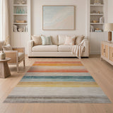 Horizontal Stripe Vibrant Multi-Color Horizontal Stripe Area Rug