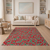 Vibrant Red Holly Leaves and Berries Area Rug