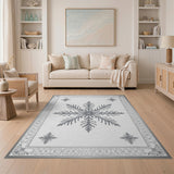 Elegant Grey Snowflake Ornate Border Area Rug
