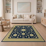 Navy Gold Floral Persian Area Rug