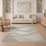 Abstract Wavy Area Rug in Beige Grey
