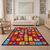Playful Cartoon Animal Maze Kids Area Rug