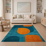 ODIKA Abstract Geometric Orange and Teal Washable Low Pile Area Rug