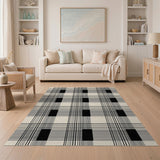 Modern Black Grid on Cream Area Rug