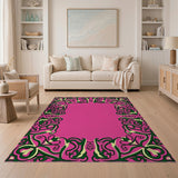 Pink Vibrant Pink Floral Border Area Rug