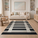 Modern Black White Striped Geometric Area Rug