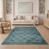 Teal Blue Geometric Trellis Area Rug
